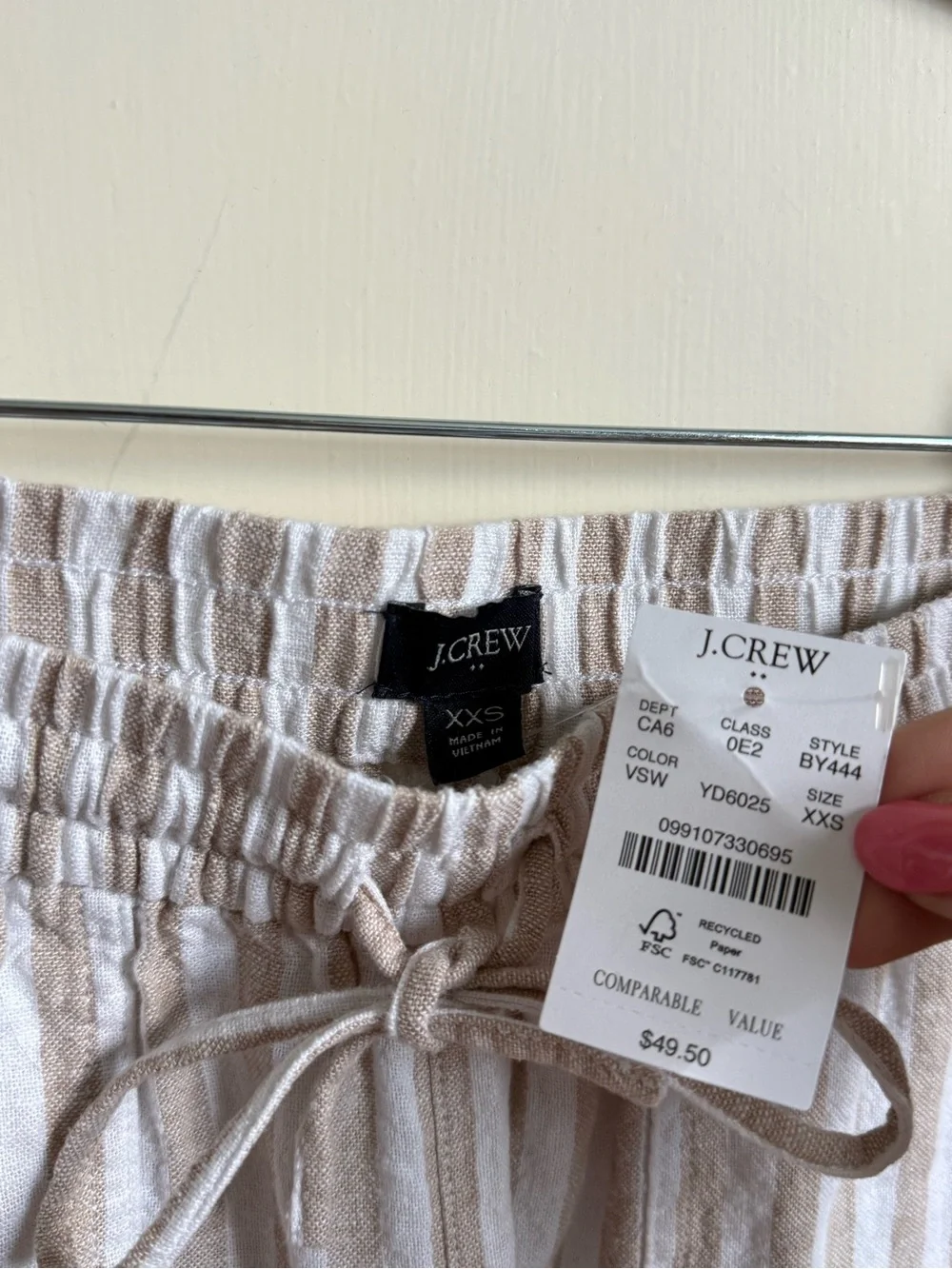 J. Crew Beige & White High-Waist Striped Linen Shorts